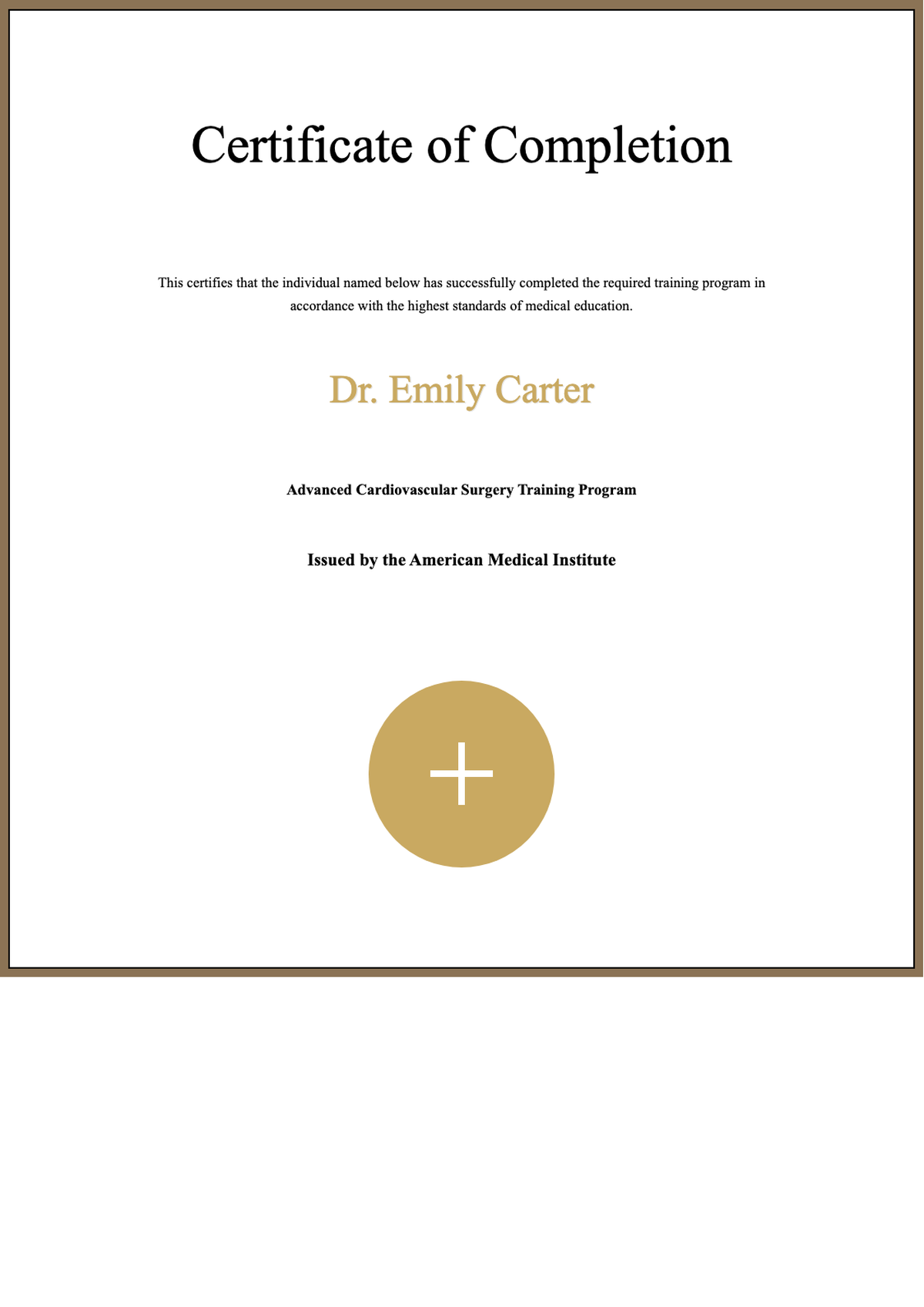 Formal certificate of completion for Emergency Medical Technician course with gold border and emblem_variant_1